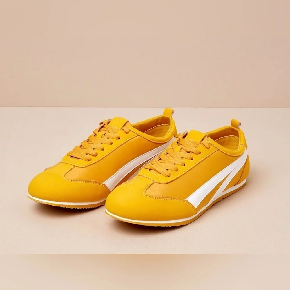 Perri Sneakers Yellow White Color Block Lace Up